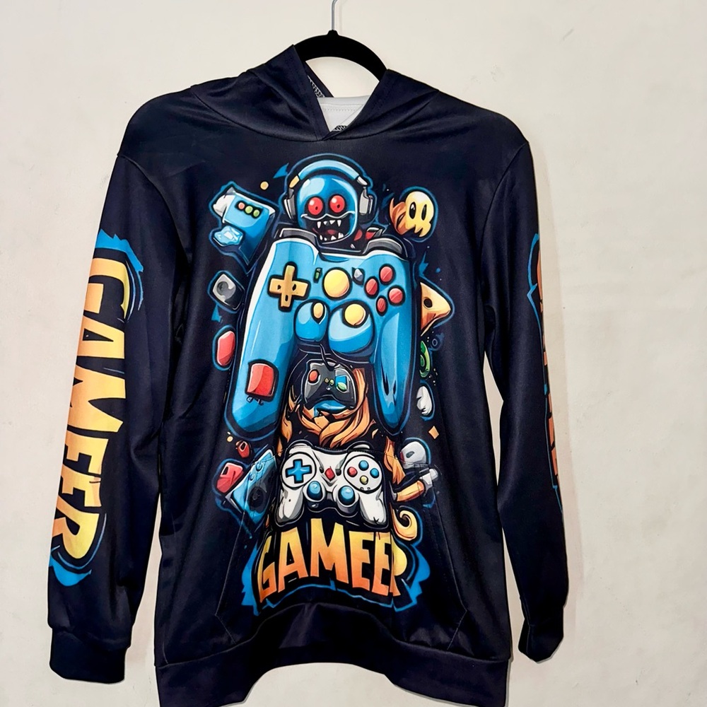 Black Gamer Hoodie with Colorful Graphics